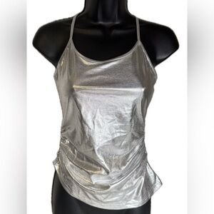 Silver Metallic Cross-Back Cami Top – Size Small